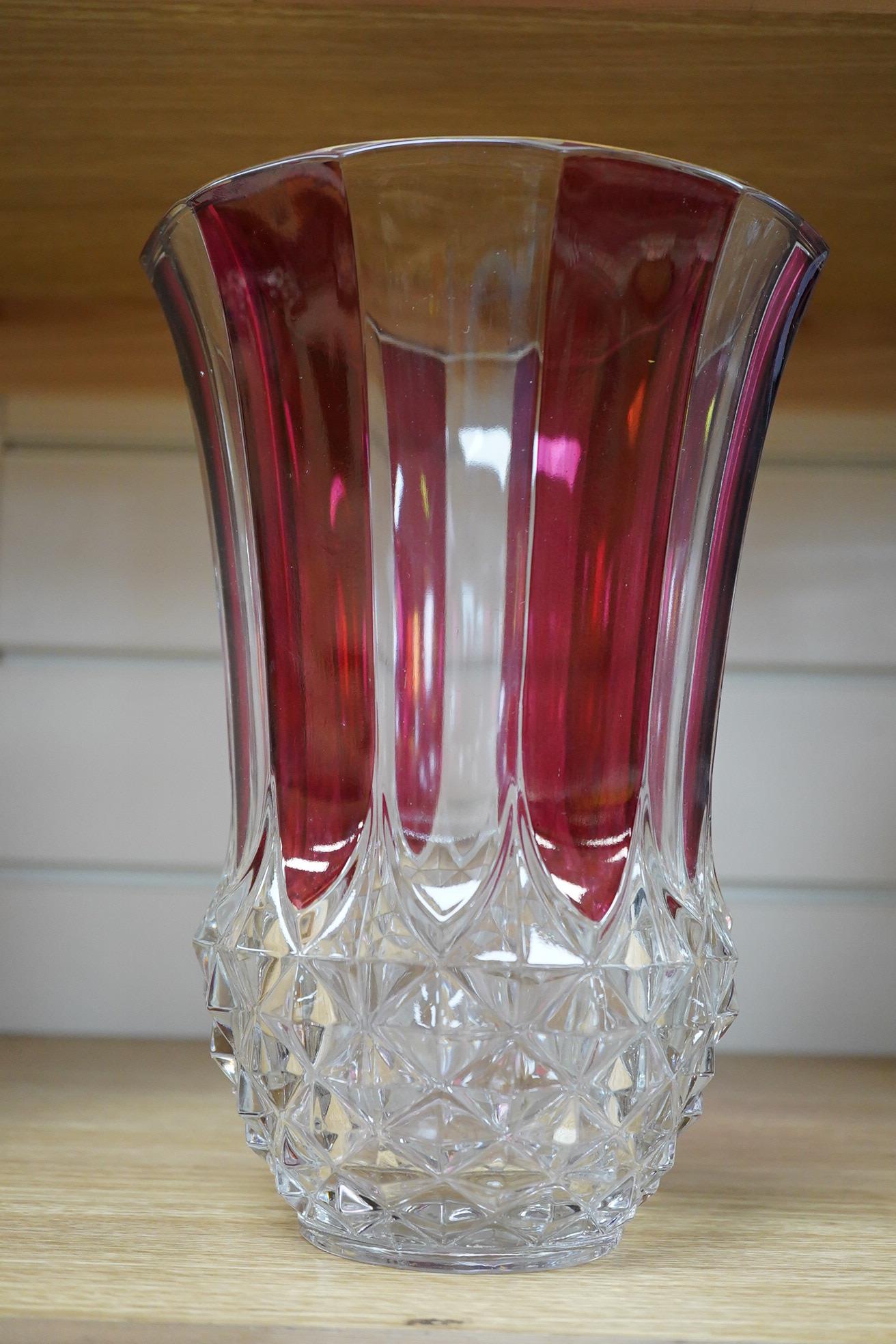 A Val Saint Lambert ruby-overlaid glass vase, 25cm high